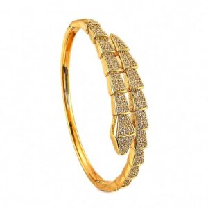 Gold Plated Snake Design Bracelet for Women | Anti Tarnish Crystal Studded Bangle | Adjustable Openable Bracelet | Elegant Daily Wear Jewellery Search this page